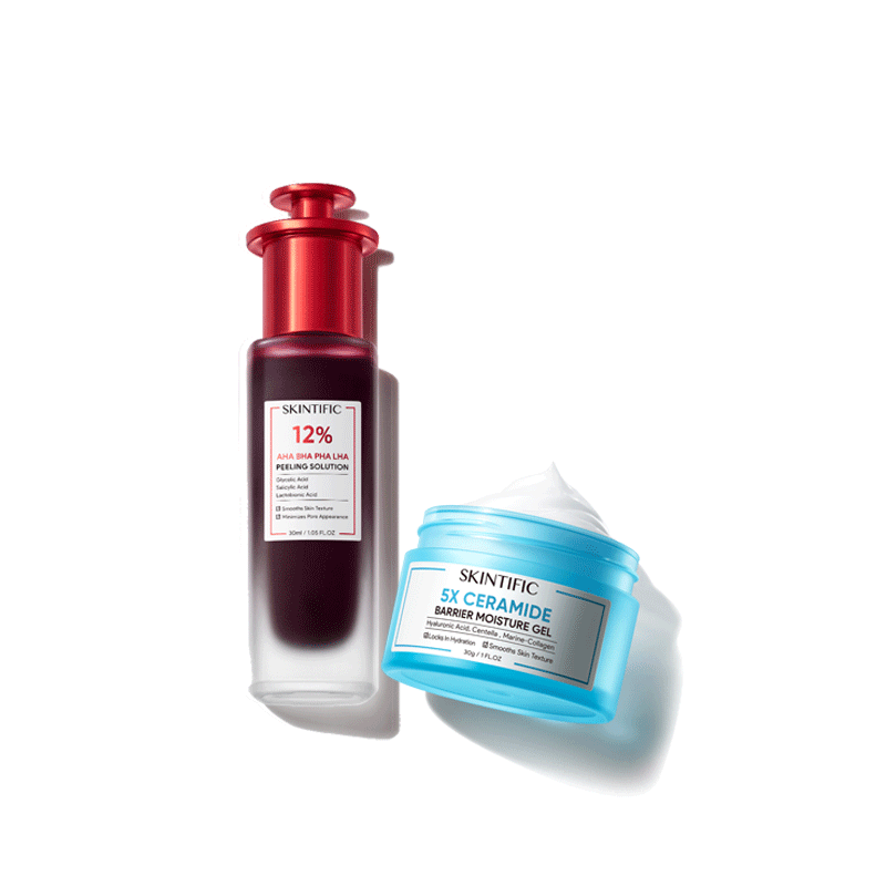 2PCS SKINCARE SET | ACID PEELING SOLUTION SERUM 30ML & 5X CERAMIDE BARRIER MOISTURIZER GEL 30G
